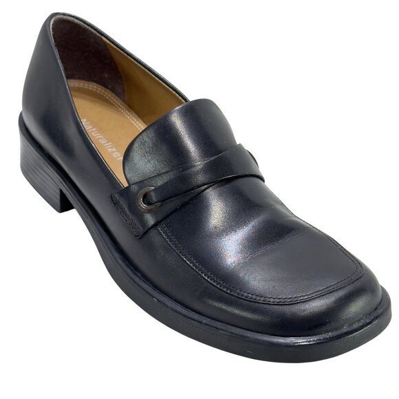 NATURALIZER Womens Black Leather Loafers Low Block Heel SlipOn Comfort Size 7.5N - Picture 1 of 11